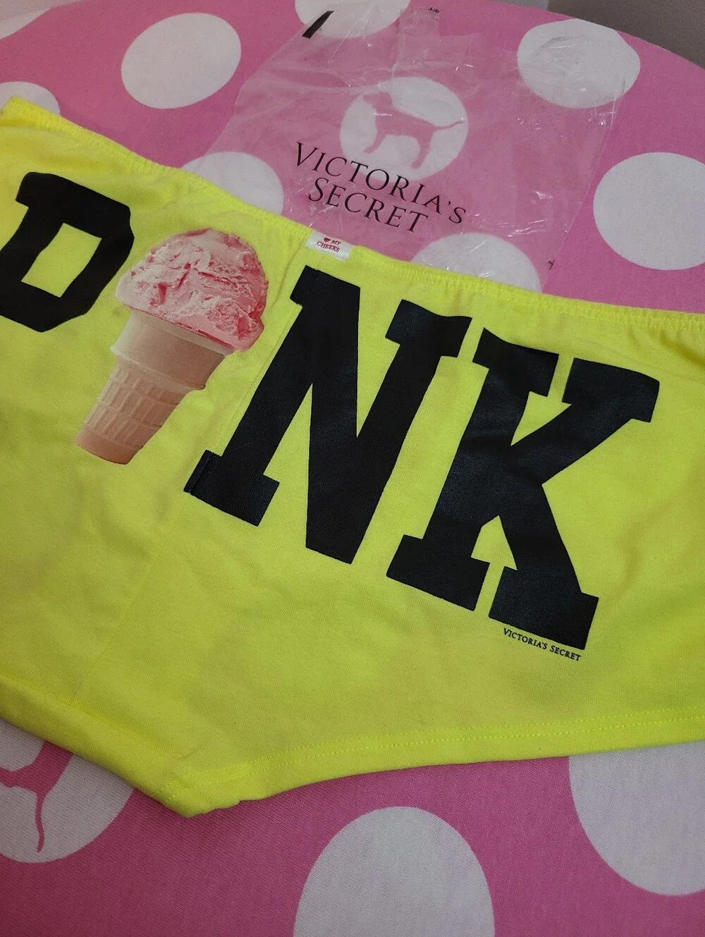 Rare VTG VS PINK Graphic Cotton Ruched Side Low Rise Boyshort Panty Size M